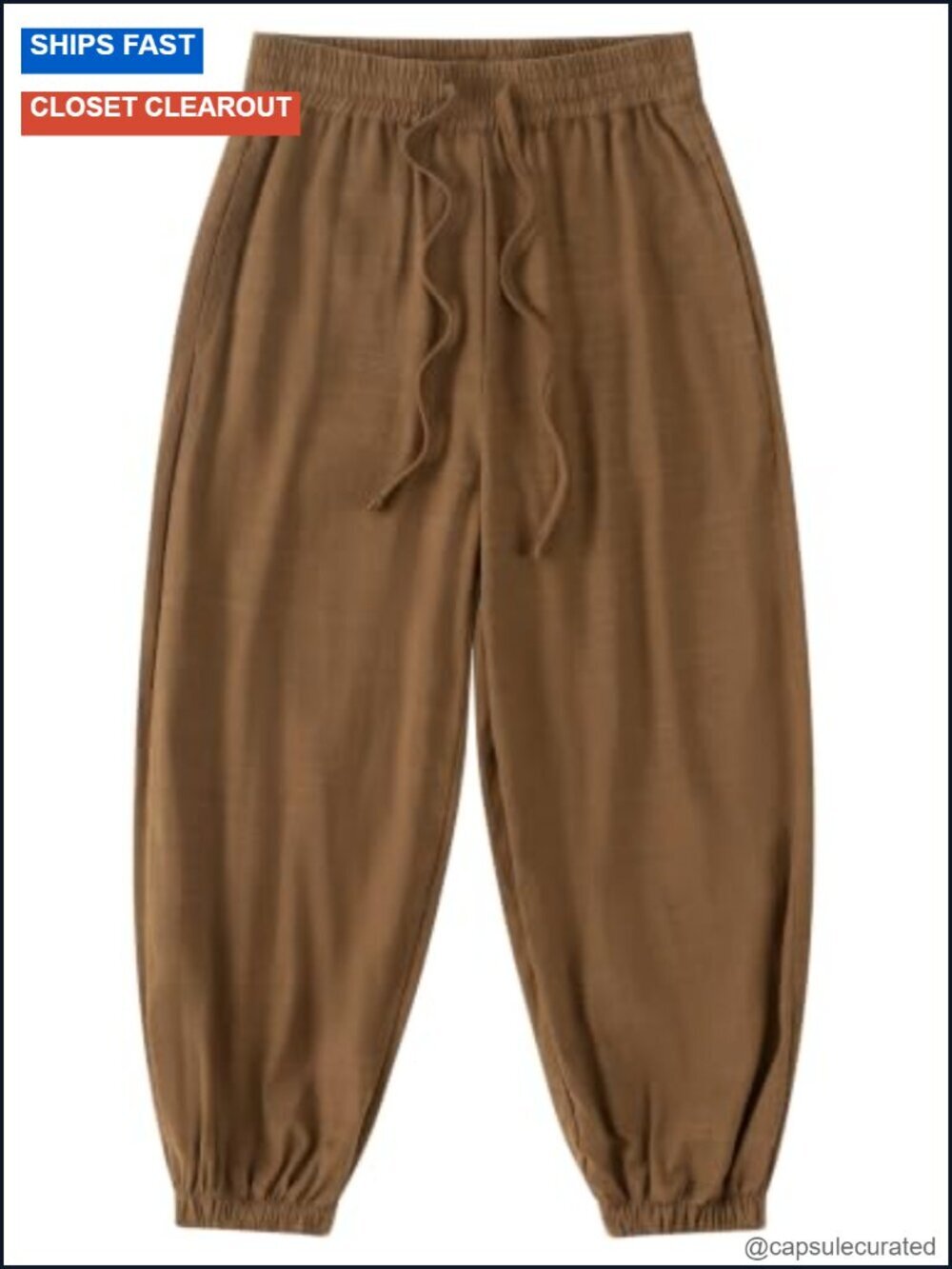 Linen Harem Pants with Elastic Waist and Drawstring